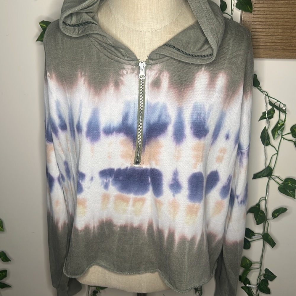 Aerie Quarter Zip Cropped Tie Dye Hoodie - Picture 2 of 5